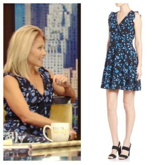 Rebecca Taylor Kyoto Silk Ruffle Floral Blue Cocktail A-line Summer Blue Dress 6 - Picture 3 of 11